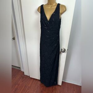 Lauren Ralph Lauren Evening Black Vintage ShimmerSequin Floral Textured Dress 6P